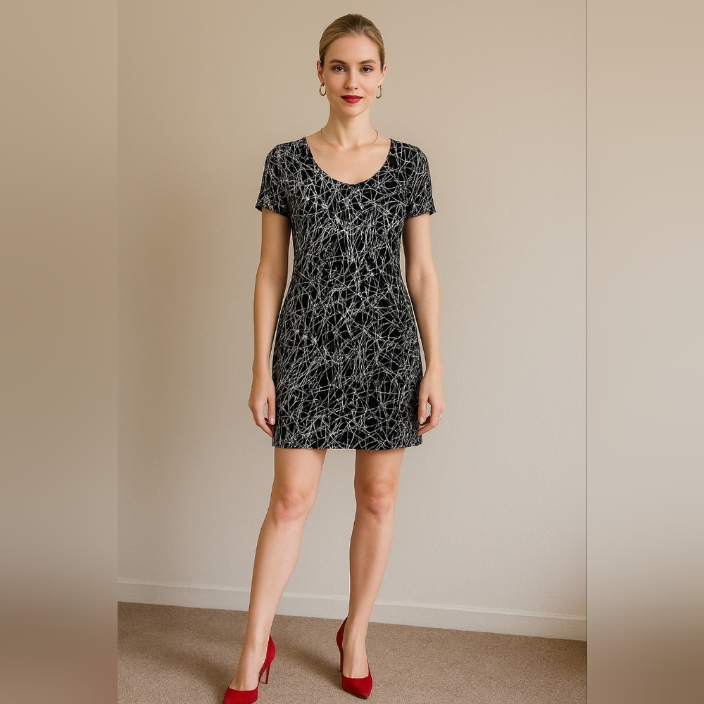 Sacred Threads Black and White Abstract Mini Dress